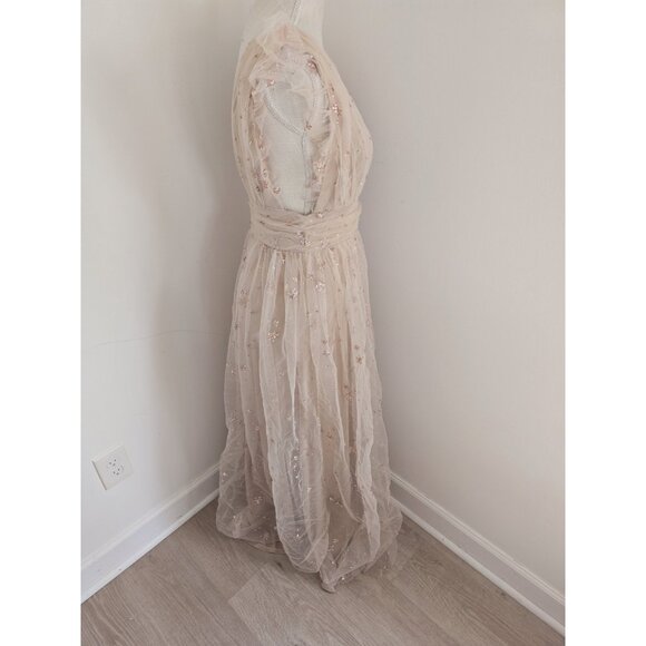 Altard State Fairy Tulle Glitter Stars Blush Pink Plunge V-Neck Maxi Dress M - Picture 5 of 11